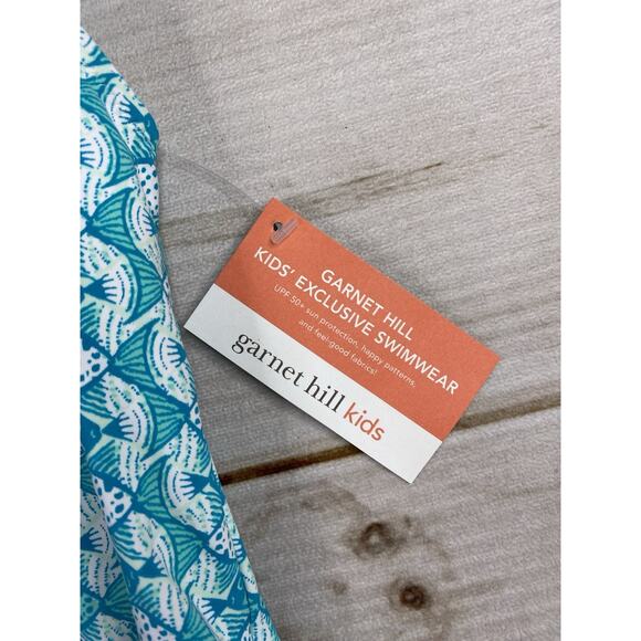 Garnet Hill Kids One Piece Swimsuit Girls 10 Aqua Fish Print Beach T Back NWT - Picture 2 of 9